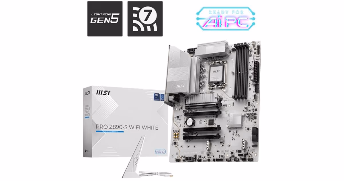 MSI PRO Z890-S WIFI WHITE (Wi-Fi 7), Intel Core Ultra (Series 2), LGA 1851/DDR5/PCIe 5.0/3xM.2 - ATX Gaming MotherBoard