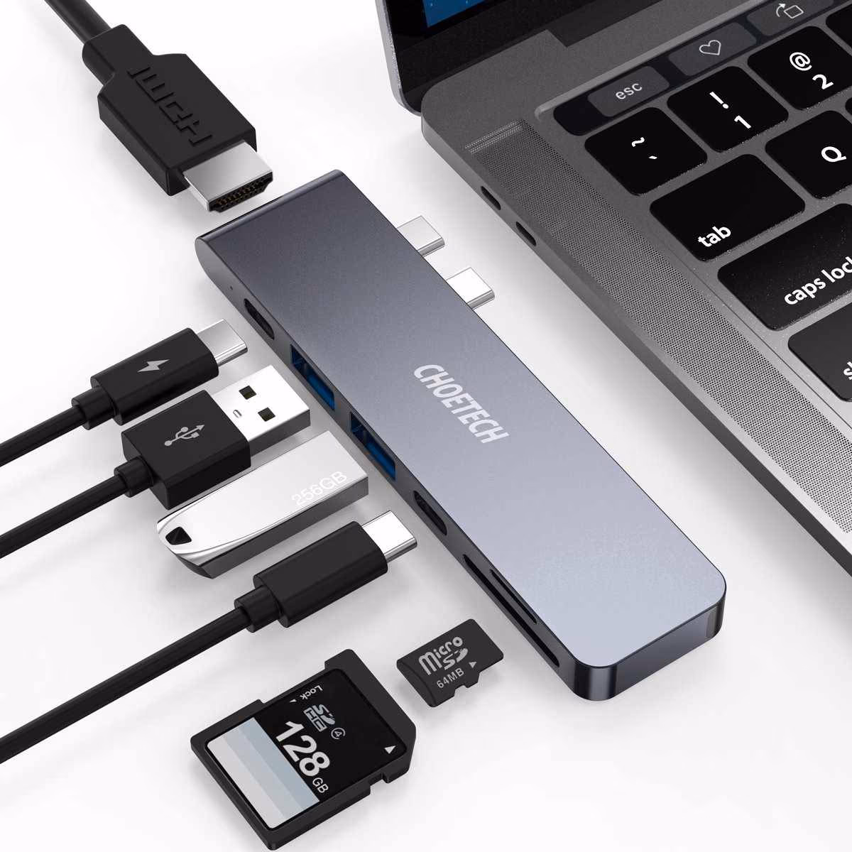 Choetech 7 In 1 Laptop USB C Docking Station Dual Monitor For Mac Pro
