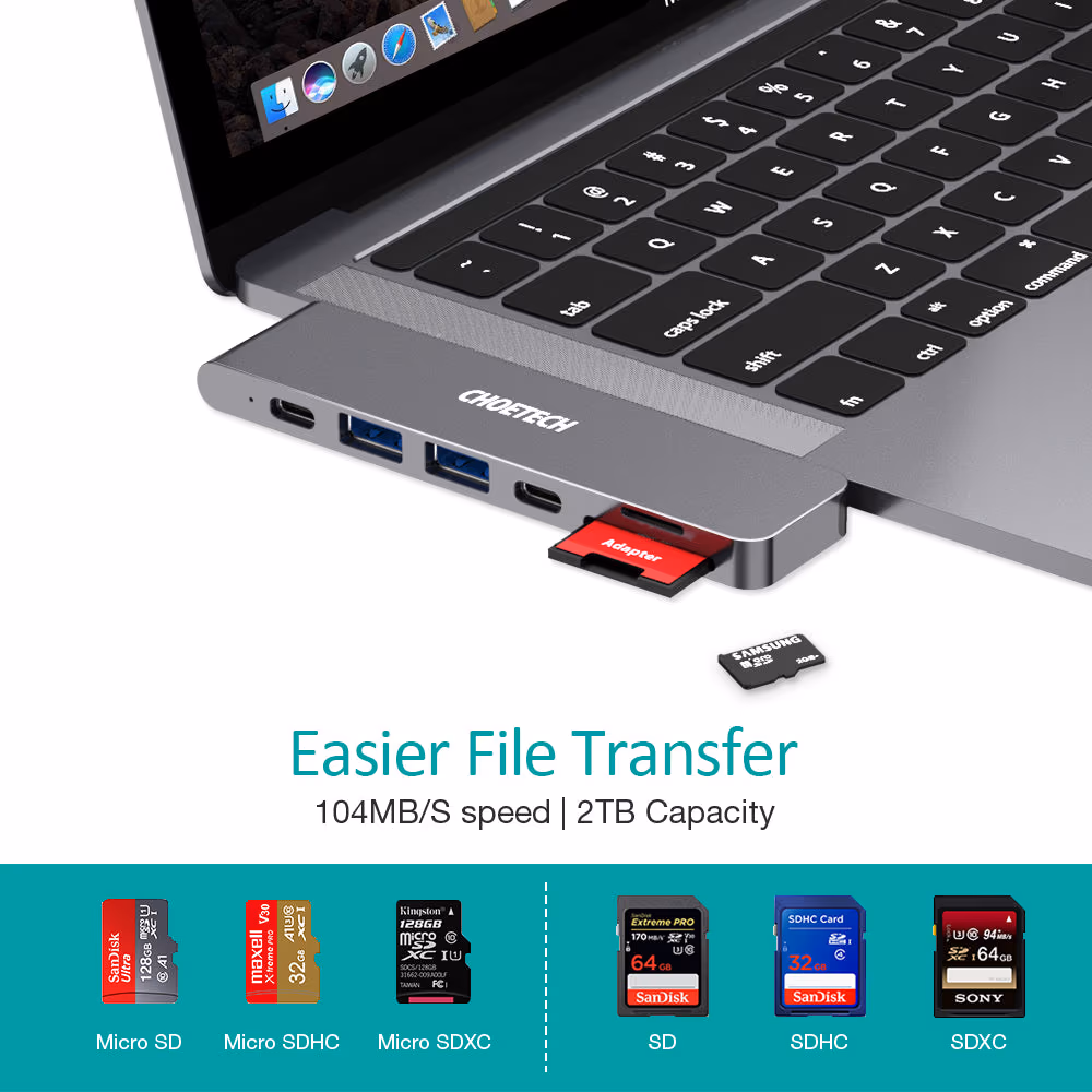 Choetech 7 In 1 Laptop USB C Docking Station Dual Monitor For Mac Pro