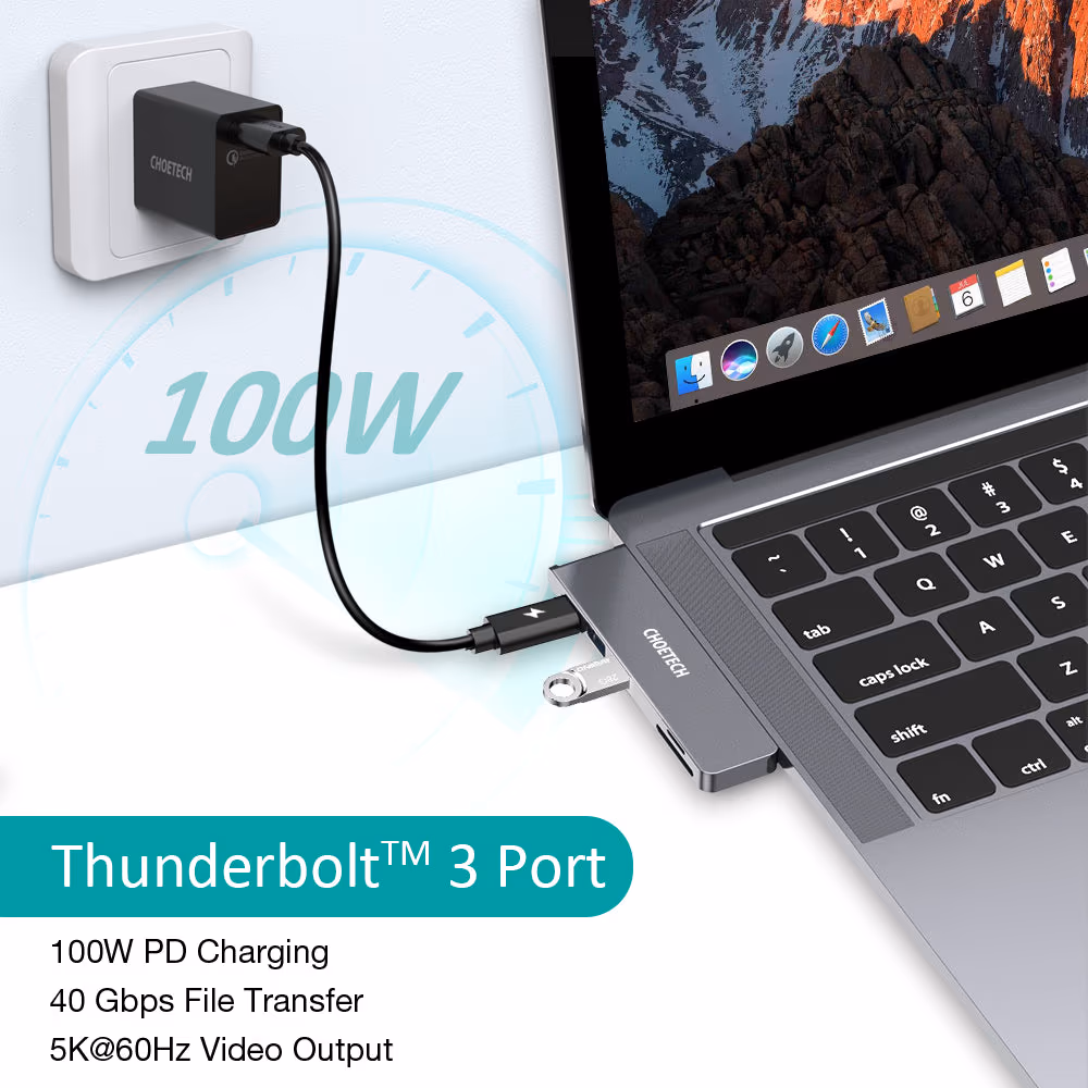 Choetech 7 In 1 Laptop USB C Docking Station Dual Monitor For Mac Pro