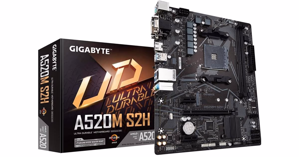 GIGABYTE A520M S2H, AMD RYZEN Processors, AM4/DDR4/PCIe 3.0/1xM.2 - mATX MotherBoard