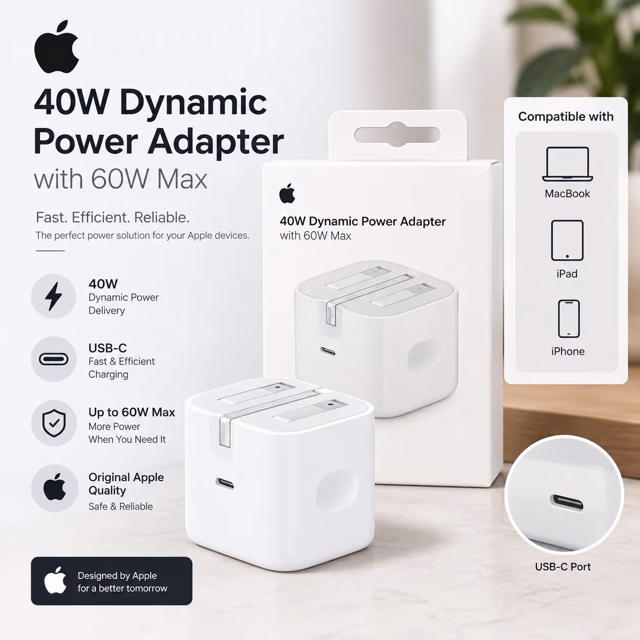 Apple 40W Dynamic Power Adapter with 60W Max