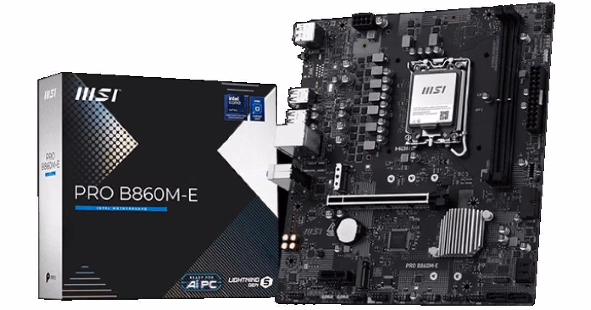 MSI PRO B860M-E, Intel Core Ultra (Series 2), LGA 1851/DDR5/PCIe 5.0/2xM.2 - mATX Gaming MotherBoard