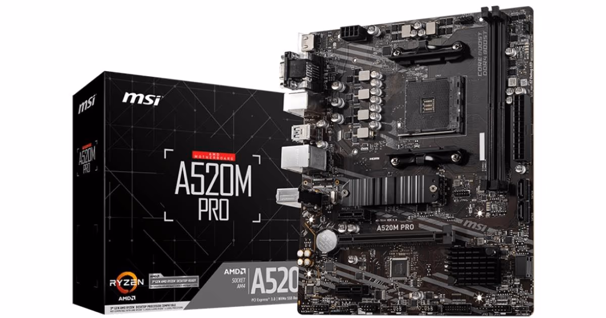 MSI A520M PRO AMD AM4 RYZEN 5000, 4000, 3000 Series /DDR4/PCIe 3.0/1xM.2 - mATX Motherboard