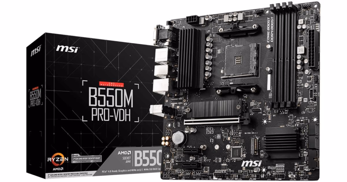 MSI B550M PRO-VDH, AMD AM4 RYZEN 5000, 4000, 3000 Series /DDR4/PCIe 4.0/2xM.2 - mATX Motherboard