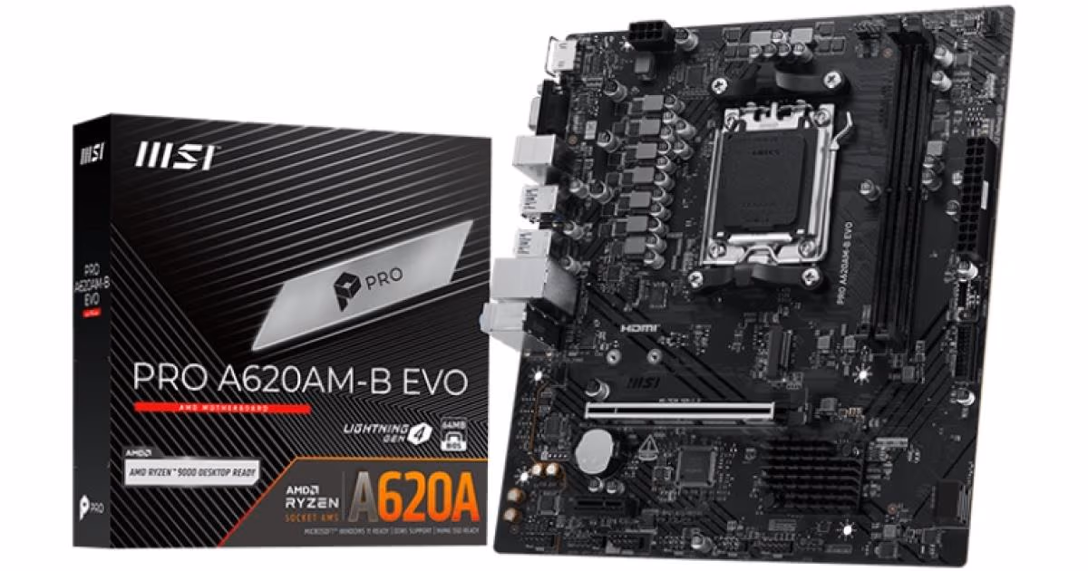 MSI PRO A620AM-B EVO AMD RYZEN 7000 8000 9000 Series AM5/DDR5/PCIe 4.0/1xM.2 - mATX MotherBoard