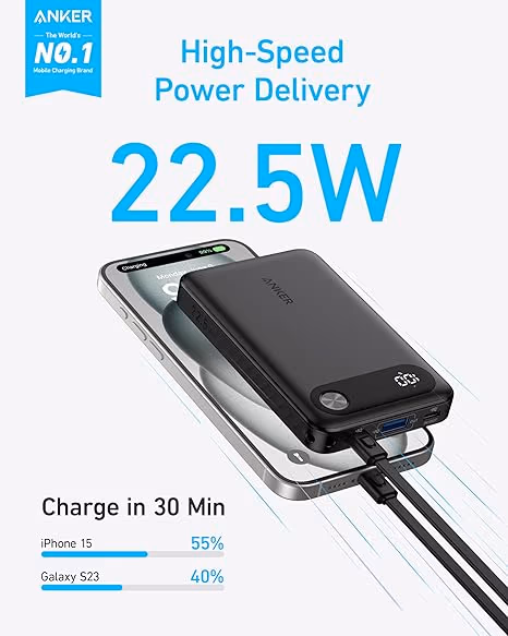 Anker Power Bank Powercore 10000mAh 22.5W Portable Charger with USB C Lanyard Cabl