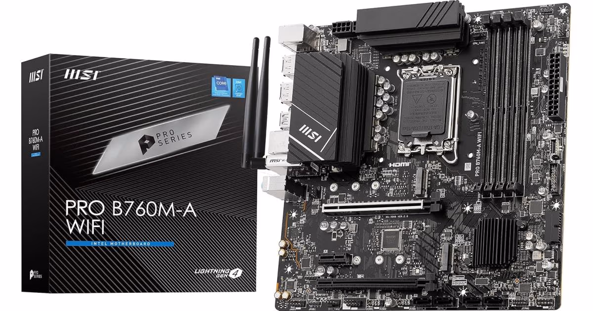 MSI PRO B760M-A (Wi-Fi 6E), Intel 14th 13th 12th Series, LGA 1700/DDR5/PCIe 4.0/2xM.2 - mATX Gaming MotherBoard