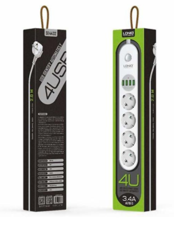 وصلة كهرباء LDNIO 4U بـ 4 مقابس