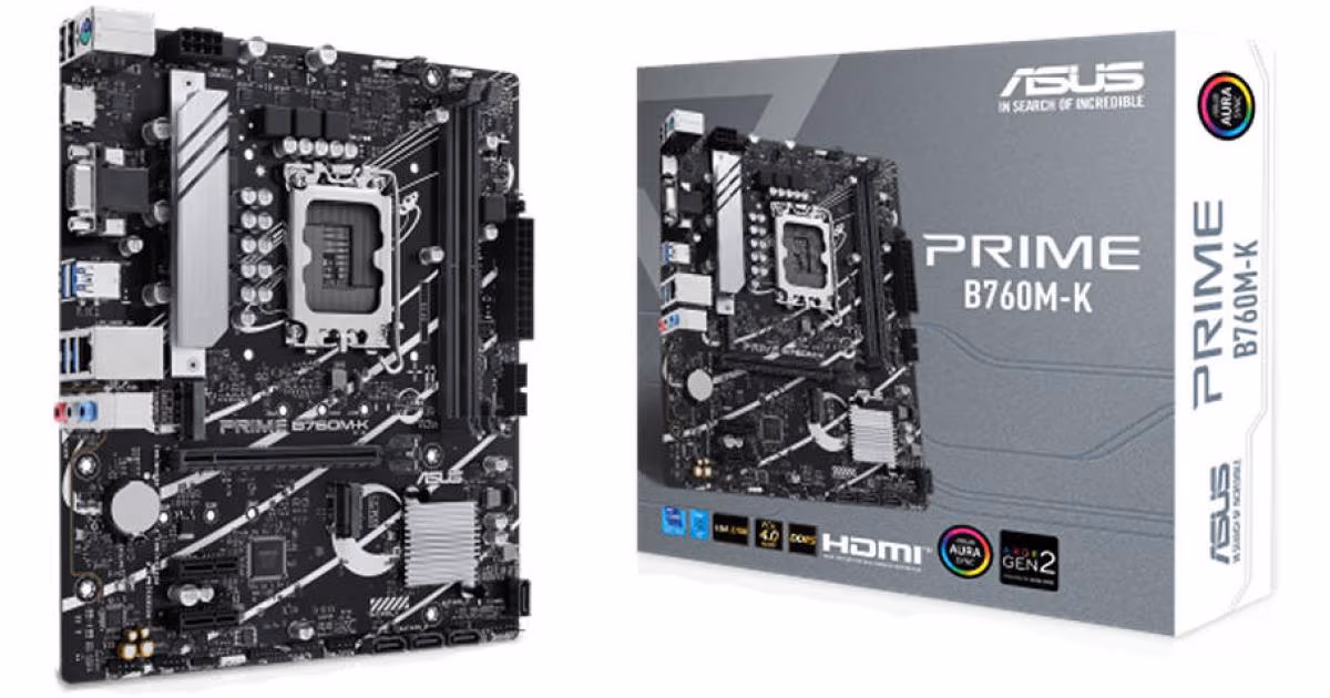 ASUS PRIME B760M-K, Intel 14th 13th 12th Series, LGA 1700/DDR5/PCIe 4.0/2xM.2 - mATX Gaming MotherBoard