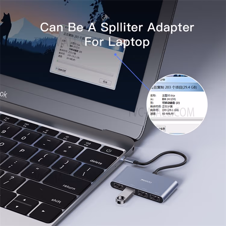 USB C Hub Aluminum Type C Adapter with 4 USB 2.0 Ports for MacBook Pro and Other Devices