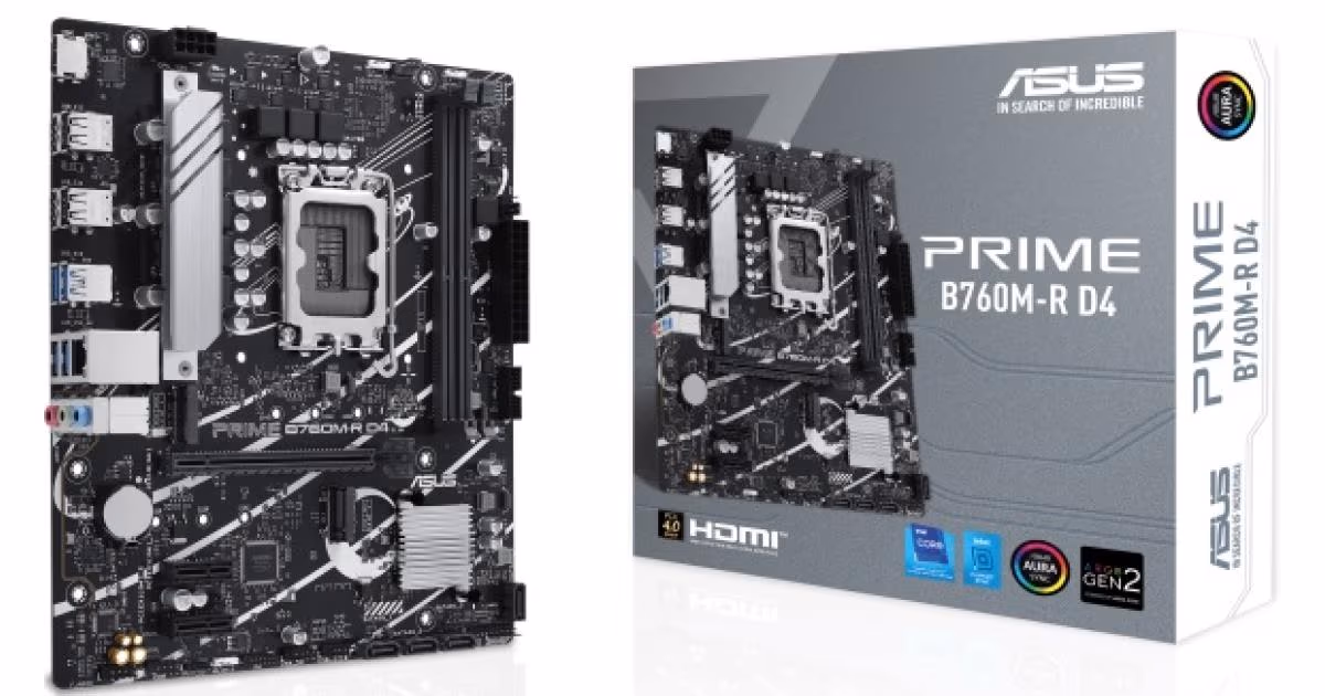 ASUS PRIME B760M-R D4, Intel 14th 13th 12th Series, LGA 1700/DDR4/PCIe 4.0/2xM.2 - mATX Gaming MotherBoard