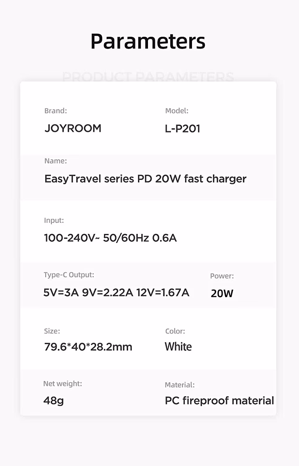 Joyroom PD 20W Fast Wall Charger with Type-C to Lightning Cable