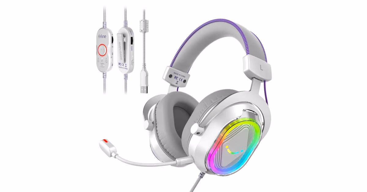 Fifine H13W RGB Gaming Headset 7.1 Surround Sound White
