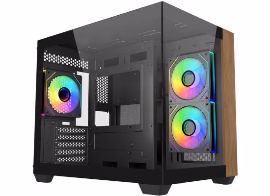 Cooler Master Elite 481 Wood Black Micro ATX ARGB Mid Tower Dual-Chamber